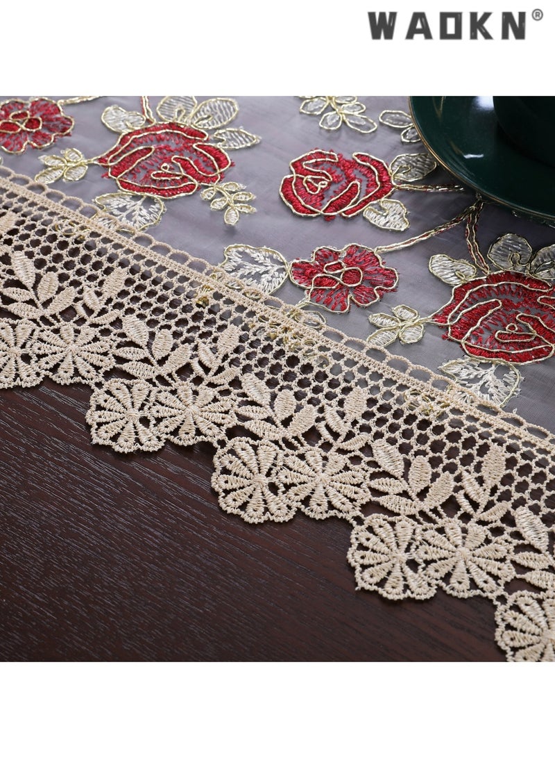 WAOKN Exquisite Embroidered Lace Table Runner with Intricate Designs, Ideal for Weddings, Special Events, Hotel Banquets, and Enhances Tablecloth Elegance, Perfect for Sophisticated Decor - Image 5
