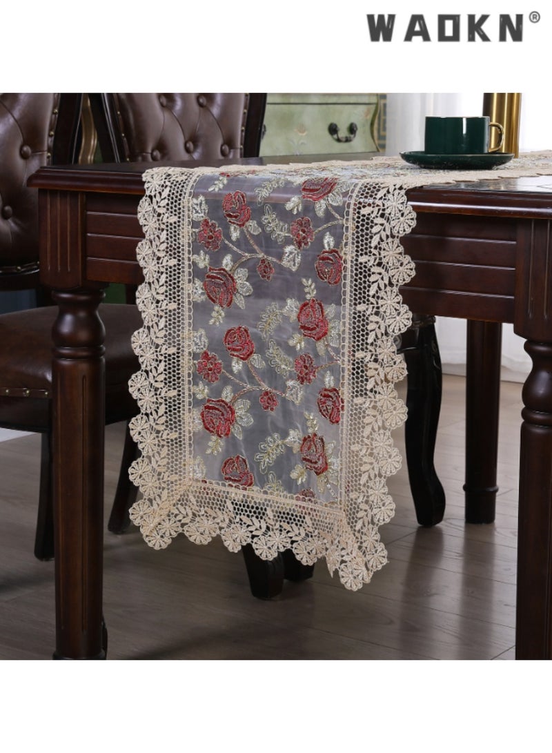 WAOKN Exquisite Embroidered Lace Table Runner with Intricate Designs, Ideal for Weddings, Special Events, Hotel Banquets, and Enhances Tablecloth Elegance, Perfect for Sophisticated Decor - Image 4