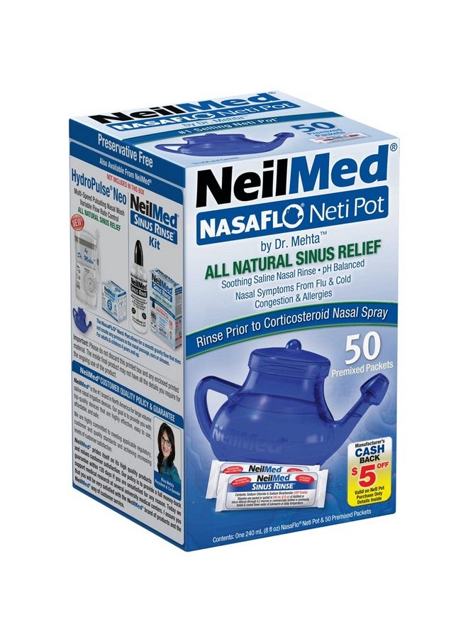 NeilMed Nasaflo Unbreakable Neti Pot With 50 Premixed Packets  - Image 1