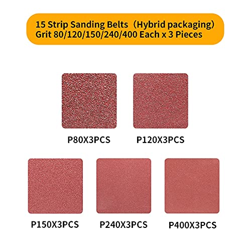 POTUINOM 15PCS Sanding Belt 4 x 36 Inch,Belt Sander Belts 80/120/150/240/400 Assorted Grits,Best for Sanding Wood,Metal and Paint - Image 3