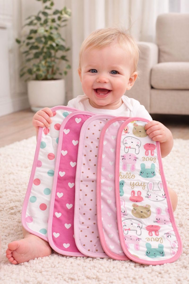TuddyBuddy Baby Burp Cloth Towel Napkins for Baby Large 17x6 Inches, Fine Double Layer 100% Cotton (5 Pcs Burp Towels, Rabbits) - Image 2