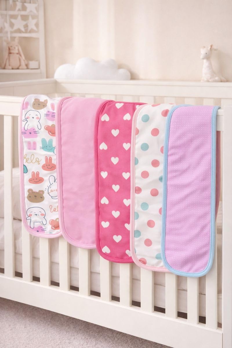 TuddyBuddy Baby Burp Cloth Towel Napkins for Baby Large 17x6 Inches, Fine Double Layer 100% Cotton (5 Pcs Burp Towels, Rabbits) - Image 3