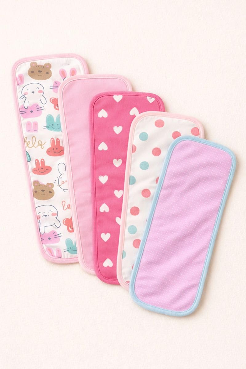 TuddyBuddy Baby Burp Cloth Towel Napkins for Baby Large 17x6 Inches, Fine Double Layer 100% Cotton (5 Pcs Burp Towels, Rabbits) - Image 1