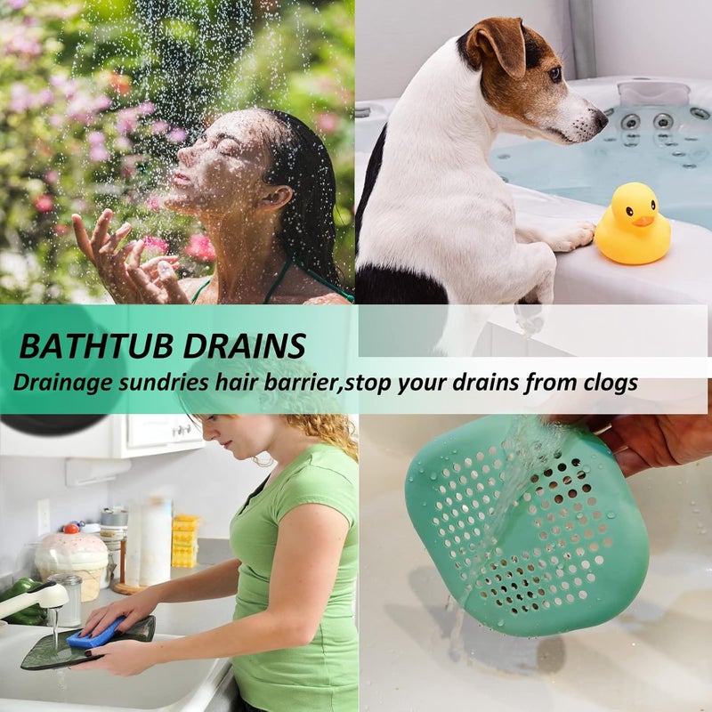 Bovinde Hair Drain Catcher,Square Drain Cover for Shower Silicone Hair Stopper with Suction Cup,Easy to Install Suit for Bathroom,Bathtub,Kitchen 2 Pack (Green) - Image 4