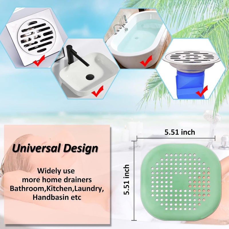 Bovinde Hair Drain Catcher,Square Drain Cover for Shower Silicone Hair Stopper with Suction Cup,Easy to Install Suit for Bathroom,Bathtub,Kitchen 2 Pack (Green) - Image 5