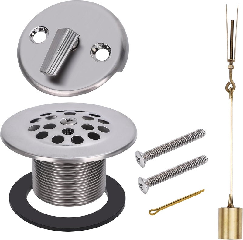 PRIMSOPH Trip Lever Overflow Faceplate Tub Drain Trim Kit with Linkage Conversion Kit Assembly Universal Fine Coarse Thread Replacement Brushed Nickel - Image 1