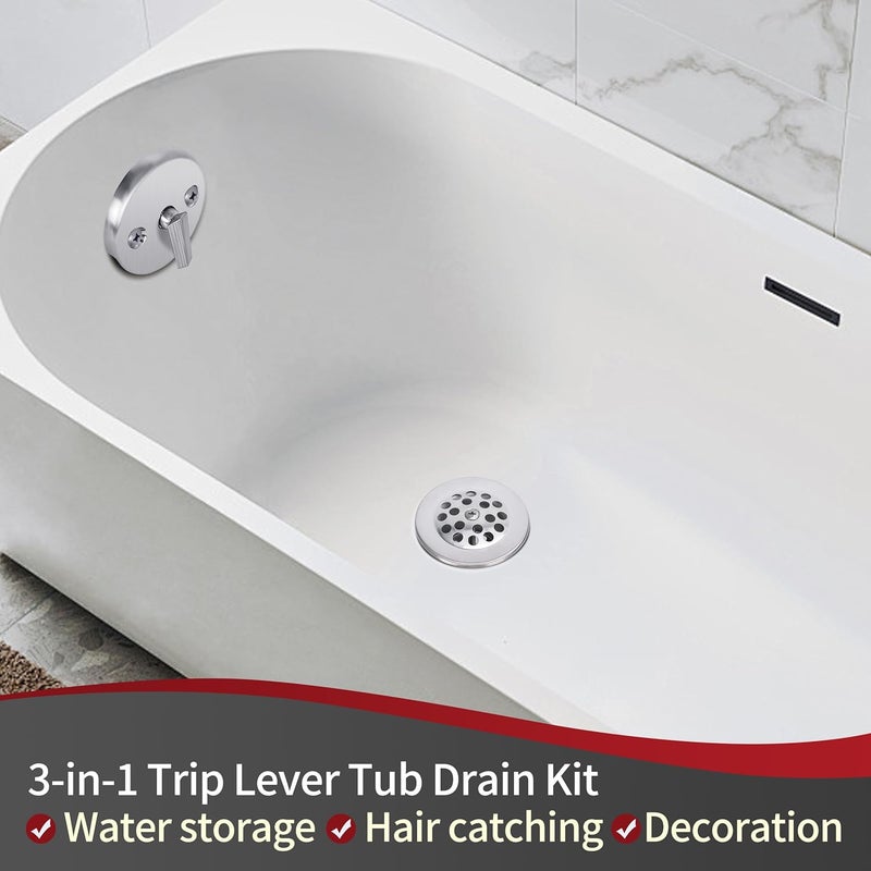 PRIMSOPH Trip Lever Overflow Faceplate Tub Drain Trim Kit with Linkage Conversion Kit Assembly Universal Fine Coarse Thread Replacement Brushed Nickel - Image 3