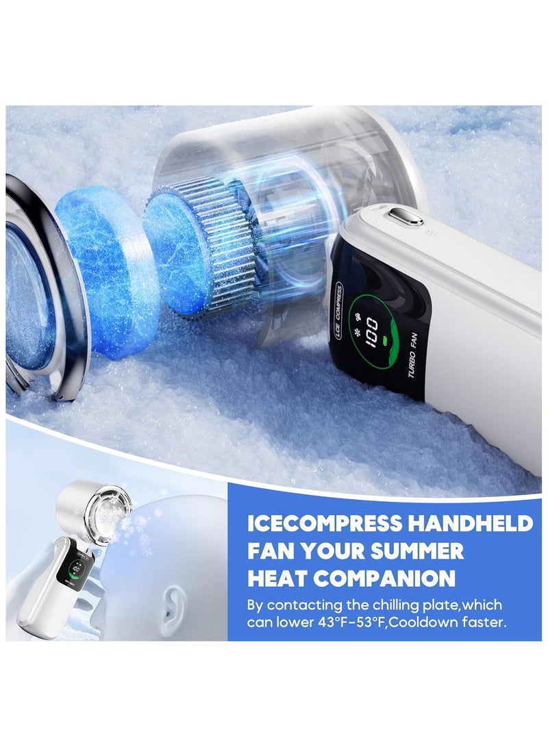 مروحة محمولة مع لوحة التبريد ، مروحة محمولة مع مبرد الجليد ، تبريد سريع 3 ثواني ، قابل لإعادة الشحن 4000mAh ، 100 سرعة ، سطح المكتب المعلق في الرقبة المحمولة ، السفر الصيفي / في الهواء الطلق / المكتب الأساسي - Image 2