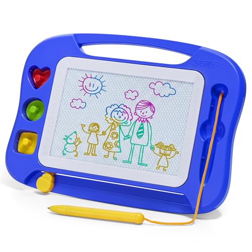 SGILE Toddler Toys for Kids Magnetic Drawing Board for Birthday Gift Toys for 1 2 3 Year Old Girls Boys Etch Sketch Pad with 3 Stamps Learning and Educational Blue - Image 1