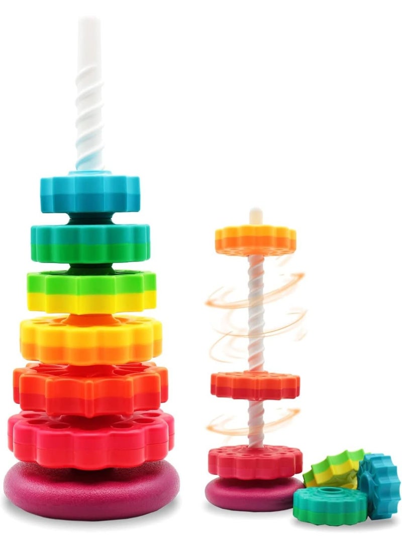 Relex Baby Spinning Stacking Toys for Toddlers 1-3 - Rainbow Ring Stacker Montessori Toys for 1 2 3 Year Old Girl Boy Ramadan Birthday Gifts Autism Sensory Learning Toy - Image 1
