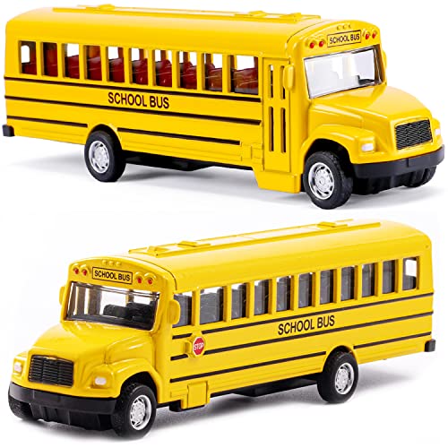 weilaga 2 Pack 55 Pull Back Yellow School Bus Toy PlaysetDurable Diecast Metal Toy VehiclesParty FavorsBest Birthday Gift for Boys Girls Kids Toddlers - Image 1