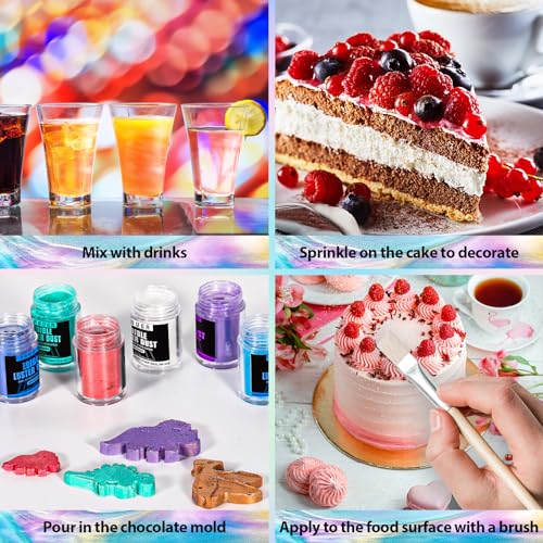 RBUGR Luster Dust Edible, 12 Colors Edible Glitter Pack, Cocktail Food Glitter Edible Dust, Vegan Edible Shimmer, Drink Powder for Cakes Cookies Chocolates Baking（4g/0.14oz） - Image 5