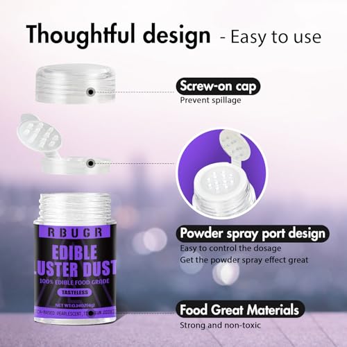 RBUGR Luster Dust Edible, 12 Colors Edible Glitter Pack, Cocktail Food Glitter Edible Dust, Vegan Edible Shimmer, Drink Powder for Cakes Cookies Chocolates Baking（4g/0.14oz） - Image 4