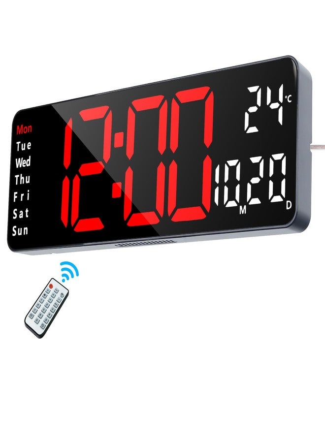 Lafocuse 13 Inch Silent Digital Wall Clock Red Large Display with Date Week Temperature, LED Clock with Remote Control for Living Room Decor Office Kitchen, Automatic Brightness Dimmer, Countdown - Image 1