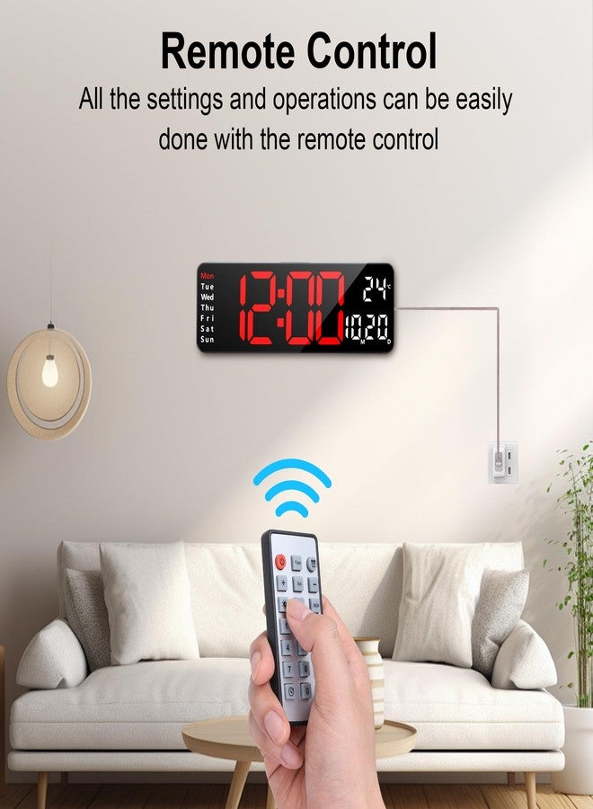 Lafocuse 13 Inch Silent Digital Wall Clock Red Large Display with Date Week Temperature, LED Clock with Remote Control for Living Room Decor Office Kitchen, Automatic Brightness Dimmer, Countdown - Image 3