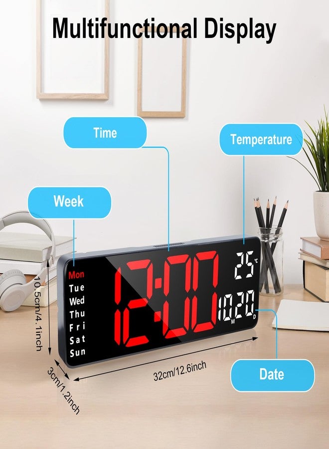 Lafocuse 13 Inch Silent Digital Wall Clock Red Large Display with Date Week Temperature, LED Clock with Remote Control for Living Room Decor Office Kitchen, Automatic Brightness Dimmer, Countdown - Image 4