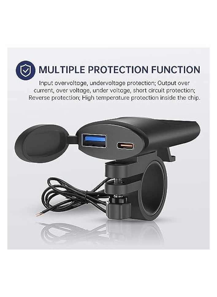 erorex Motorcycle Phone Charger, Dual USB Fast Charger, 30W PD USB C & Quick Charge 3.0 Motorcycle USB Charger, Waterproof Motorcycle Handlebar Adapter Charger  - Image 2