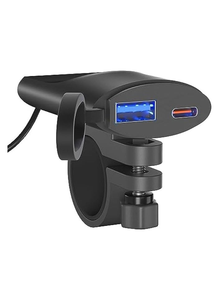 erorex Motorcycle Phone Charger, Dual USB Fast Charger, 30W PD USB C & Quick Charge 3.0 Motorcycle USB Charger, Waterproof Motorcycle Handlebar Adapter Charger  - Image 1