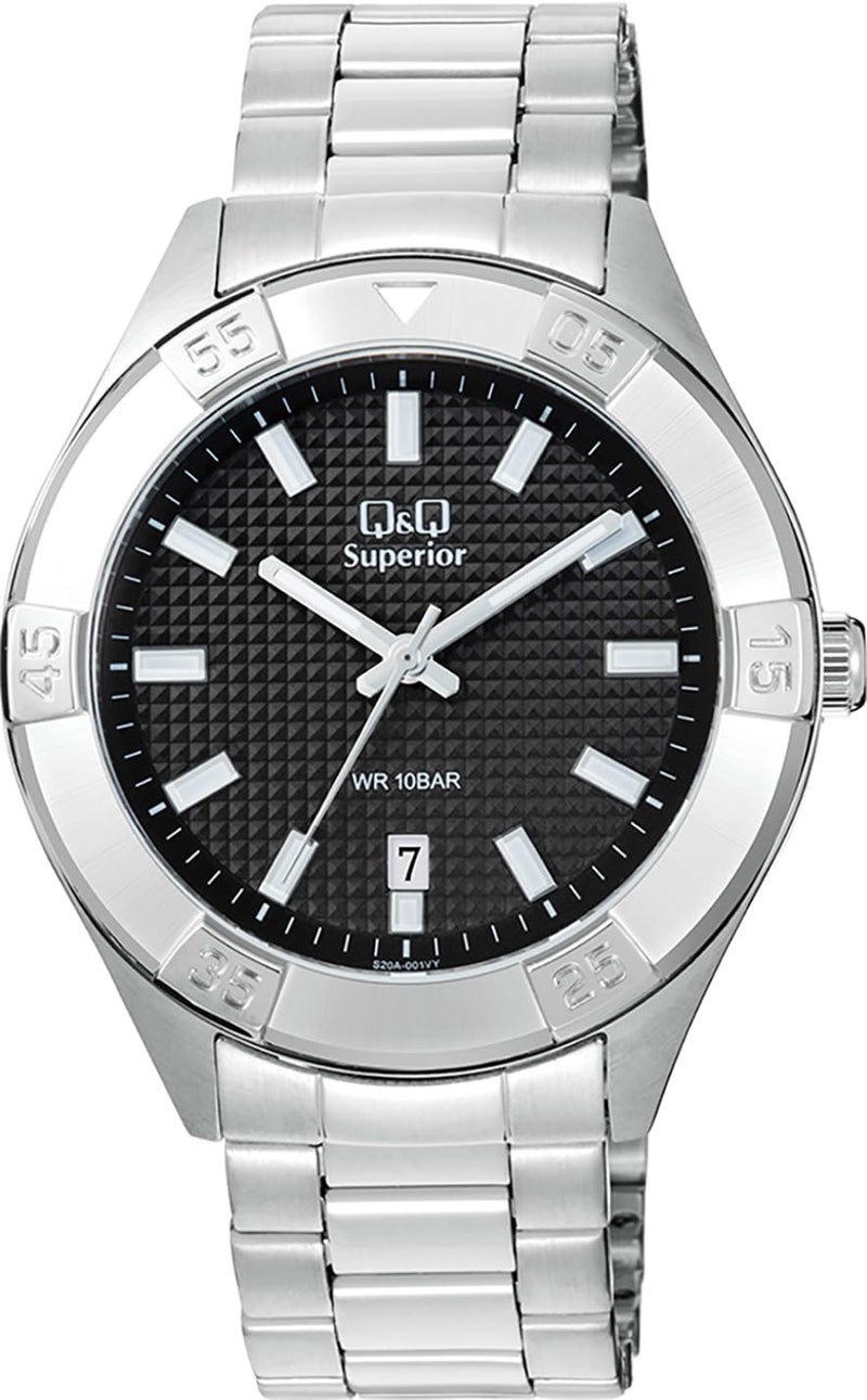 Q&Q Superior Analog Watch for Men – Black Dial, Stainless Steel Strap, Date Display, 10BAR Water Resistant - S20A-001VY - Image 5