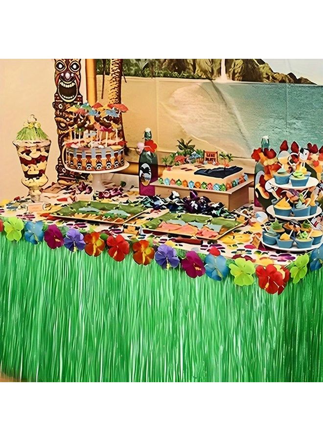 هيكس أصفر أخضر 78.74x23.62 بوصة تنورة طاولة عشب هاواي لحفلة لواو الاستوائية - Image 5