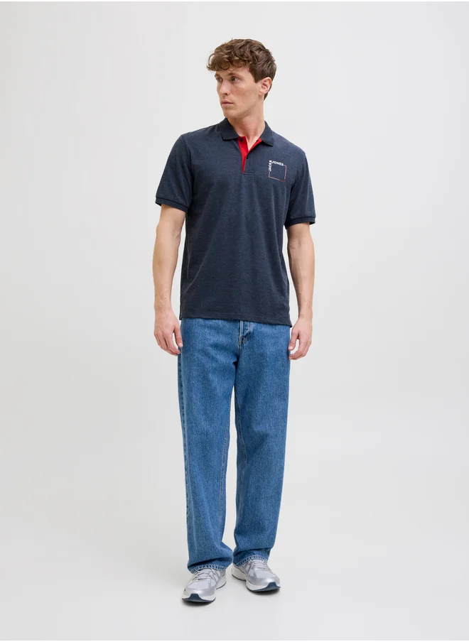 JACK & JONES Slogan Print Polo Neck T-Shirt