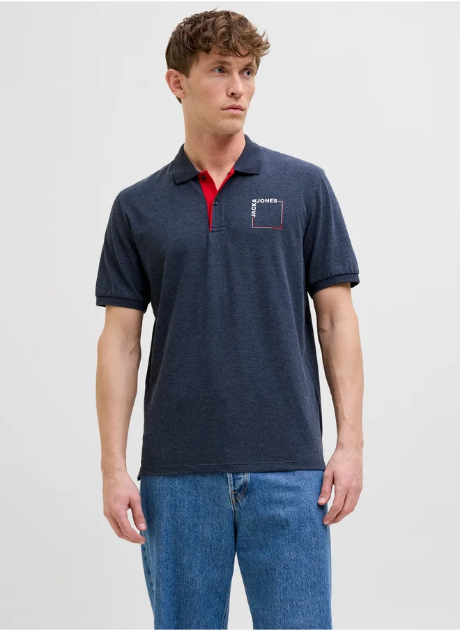 JACK & JONES Slogan Print Polo Neck T-Shirt