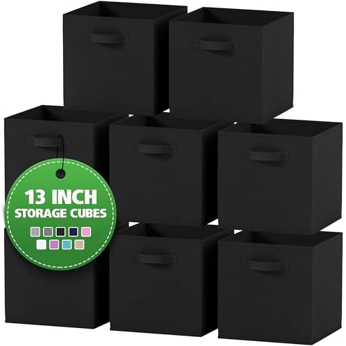 NEATERIZE Fabric Storage Cubes for Cube Organizer - 8 Pack Heavy Duty Storage Bins - 13 Inch Cube Storage Bin, Use As A Clothes Storage Box In Closet, Baskets For Shelves or Cubbies Storage bins (Black) - Image 1