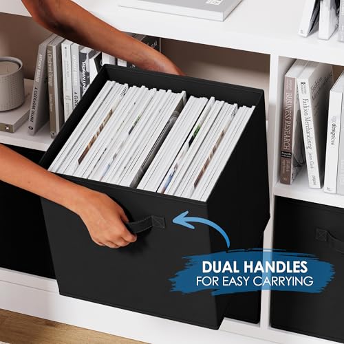 NEATERIZE Fabric Storage Cubes for Cube Organizer - 8 Pack Heavy Duty Storage Bins - 13 Inch Cube Storage Bin, Use As A Clothes Storage Box In Closet, Baskets For Shelves or Cubbies Storage bins (Black) - Image 4
