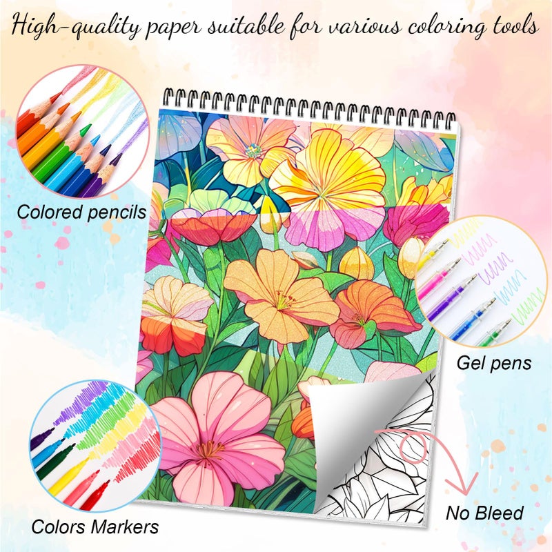 ADEVIAN Adult Coloring Book for Women, Coloring Books for Adults Relaxation, Spiral Bound Adult Coloring Book for Women Relaxation Page One Sided Design,Thick Paper Non-Bleed, Mindfulness Gifts Arts and Crafts to Relax, Anxiety and Depression, 30 Pages of DREAM GARDEN - Image 2