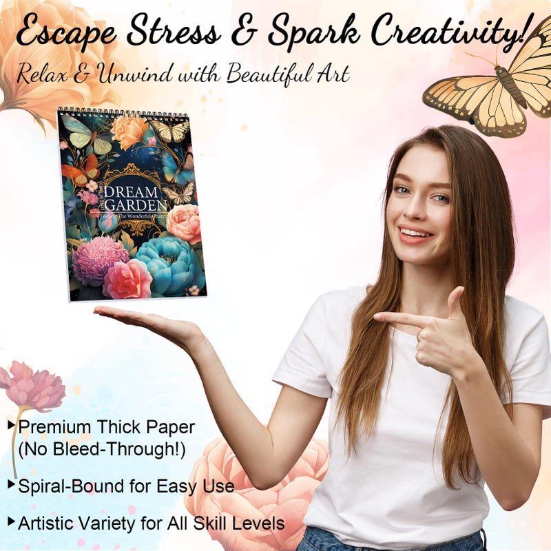 ADEVIAN Adult Coloring Book for Women, Coloring Books for Adults Relaxation, Spiral Bound Adult Coloring Book for Women Relaxation Page One Sided Design,Thick Paper Non-Bleed, Mindfulness Gifts Arts and Crafts to Relax, Anxiety and Depression, 30 Pages of DREAM GARDEN - Image 4