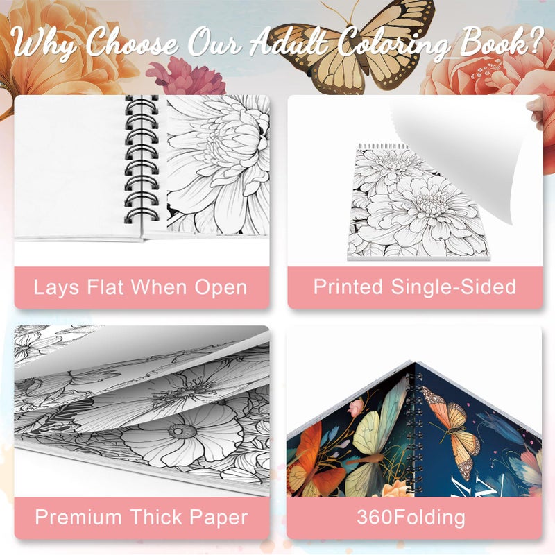 ADEVIAN Adult Coloring Book for Women, Coloring Books for Adults Relaxation, Spiral Bound Adult Coloring Book for Women Relaxation Page One Sided Design,Thick Paper Non-Bleed, Mindfulness Gifts Arts and Crafts to Relax, Anxiety and Depression, 30 Pages of DREAM GARDEN - Image 3