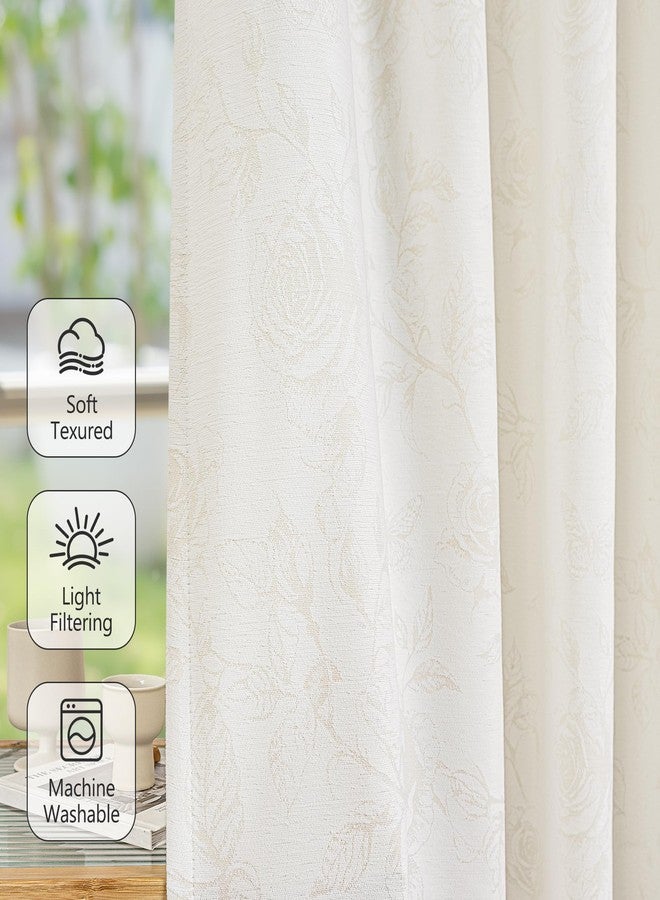 FMFUNCTEX ستائر جاكار بيج بنقشة زهور من FMFUNCTEX لغرفة النوم، ستائر بنقشة زهور الورد بطول 84 بوصة، ستائر لتصفية الضوء لغرفة المعيشة، تصميم مزدوج الجوانب مع حلقات معدنية في الأعلى، قطعتان - Image 4
