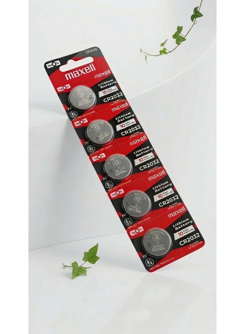 Maxell CR2032 Battery Japanese Made, 5-Piece Coin Cell Set, 3V Lithium Battery, 5-Pack, Watch Battery, Battery for Toys, Battery for Clocks, Expiration Date Until 2035, Car Remote Control Battery, Small Round Battery, Round Battery for Car Remotes and Small Devices, Calculator Battery, Computer Motherboard Battery, Medical Device Battery, Round Battery for Some LED Lights, Calculator Battery, Remote Control Battery, Car Key Fob Battery, Electronic Gate Battery, High-Quality Battery, Wireless Doorbell Battery, High-Capacity Battery, Stopwatch Battery, Battery for Calculators, Multi-Purpose Battery Set. - Image 1