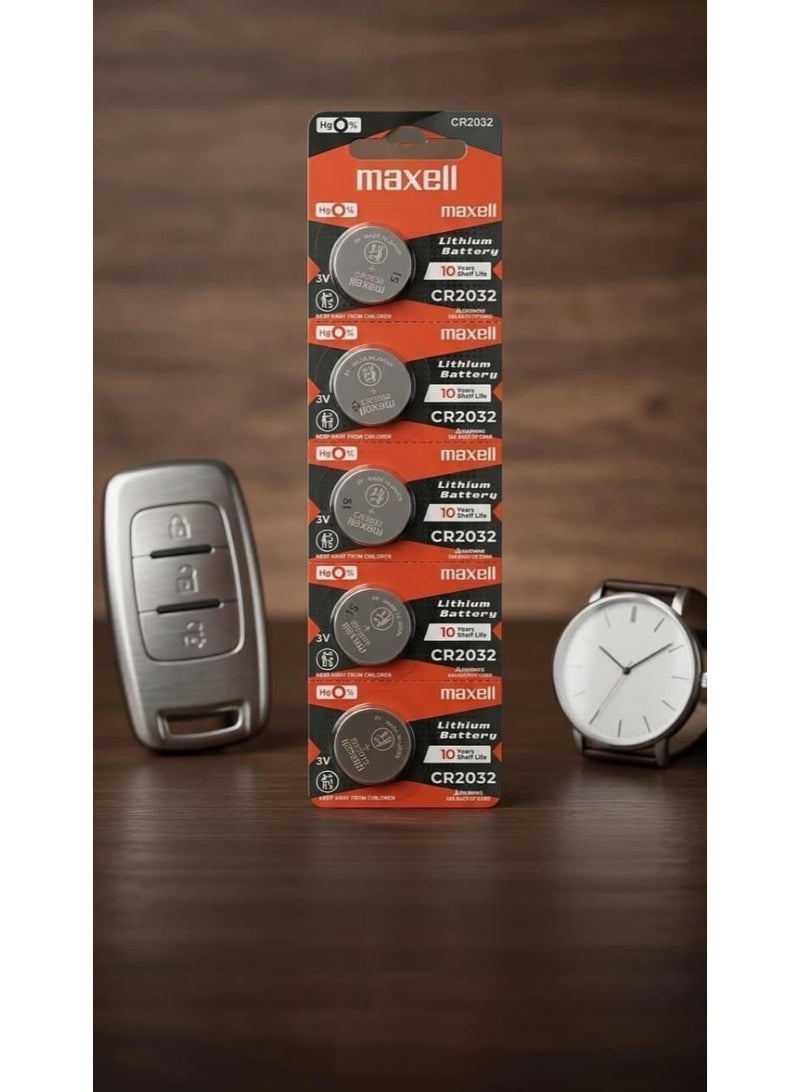 Maxell CR2032 Battery Japanese Made, 5-Piece Coin Cell Set, 3V Lithium Battery, 5-Pack, Watch Battery, Battery for Toys, Battery for Clocks, Expiration Date Until 2035, Car Remote Control Battery, Small Round Battery, Round Battery for Car Remotes and Small Devices, Calculator Battery, Computer Motherboard Battery, Medical Device Battery, Round Battery for Some LED Lights, Calculator Battery, Remote Control Battery, Car Key Fob Battery, Electronic Gate Battery, High-Quality Battery, Wireless Doorbell Battery, High-Capacity Battery, Stopwatch Battery, Battery for Calculators, Multi-Purpose Battery Set. - Image 2