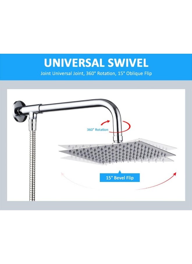 Rubik High Pressure Fixed Shower Head With Adjustable Swivel Ball Connector, Square Stainless Steel High Flow Rainfall Showerhead, Pressure Boosting Design (10 Inch, Chrome Finish)  - Image 3