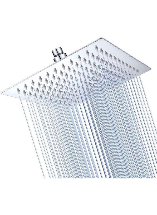 Rubik High Pressure Fixed Shower Head With Adjustable Swivel Ball Connector, Square Stainless Steel High Flow Rainfall Showerhead, Pressure Boosting Design (10 Inch, Chrome Finish)  - Image 1