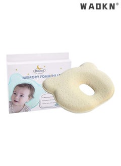 WAOKN Baby Pillow - Preventing Flat Head Syndrome (Plagiocephaly) for Your Newborn Baby，Made of Memory Foam Head- Shaping Pillow and Neck Support (0-12 Months) (Yellow)  - Image 1