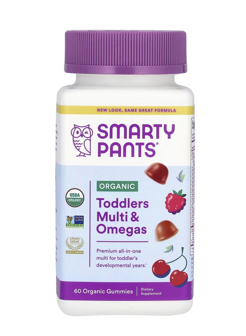 SmartyPants Organic Toddlers Multi & Omegas Gummies Cherry and Mixed Berry 60 Organic Gummies