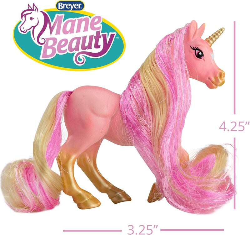 Breyer Horses Mane Beauty Lil Beauties  Stardust  Unicorn  Brushable Pink and Gold Mane and Tail  425 L x 325 H  Model 7414 - Image 2
