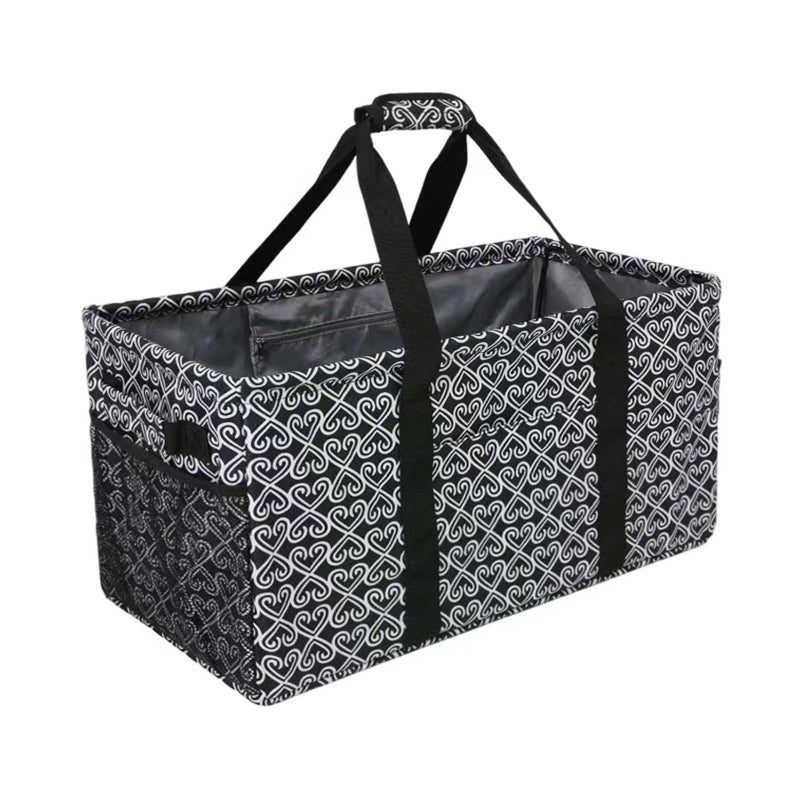 Joyfol Day Extra Large Utility Tote Bag, Reusable Grocery Bags Foldable,Upgraded Metal Frame, With Sturdy Handles Reinforced Bottom Heavy Duty Oxford Fabric Moving Shopping Bags, Heart Black - Image 1