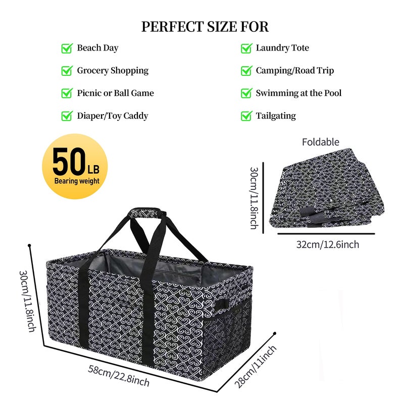 Joyfol Day Extra Large Utility Tote Bag, Reusable Grocery Bags Foldable,Upgraded Metal Frame, With Sturdy Handles Reinforced Bottom Heavy Duty Oxford Fabric Moving Shopping Bags, Heart Black - Image 5