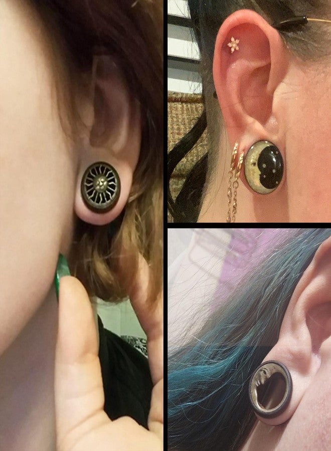 Qmcandy 6pcs 5/8 inch Sun Moon Natural Wood Plugs Acrylic Screw Ear Tunnels Plugs Expander Set Piercing - Image 5