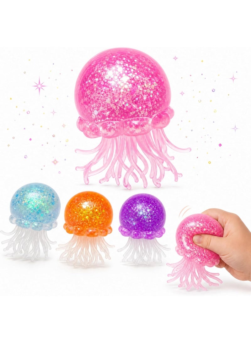 ARGT Glitter Jellyfish Squishy Fidget Toy – Super Solid Squish Stress Ball for Kids & Adults, Sensory Anxiety Relief Toy with Wiggly Tentacles, 2.1 Inch, 1 Pcs (Pink) - Image 1