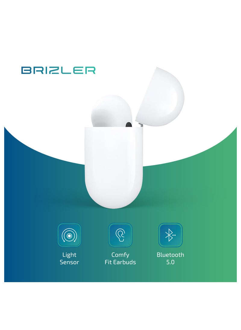 BRIZLER Wireless Stereo Earbuds Bluetooth 5.0, Hand Free Call, Lightweight Comfort Fit Headphones, White  - Image 4