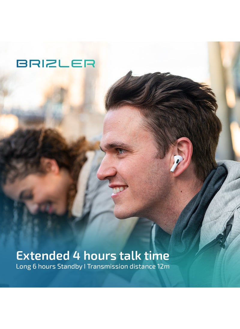 BRIZLER Wireless Stereo Earbuds Bluetooth 5.0, Hand Free Call, Lightweight Comfort Fit Headphones, White  - Image 5