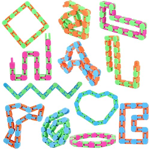 Abodhu 12 Pack Wacky Tracks Snap Fidgets Snake Click Fidget Toys Valentines Day Gifts for Kids Adults ADHD Autism Sensory Classroom Easter Stocking Stuffers Stress Relief Keep Fingers Busy and Minds Calm - Image 1