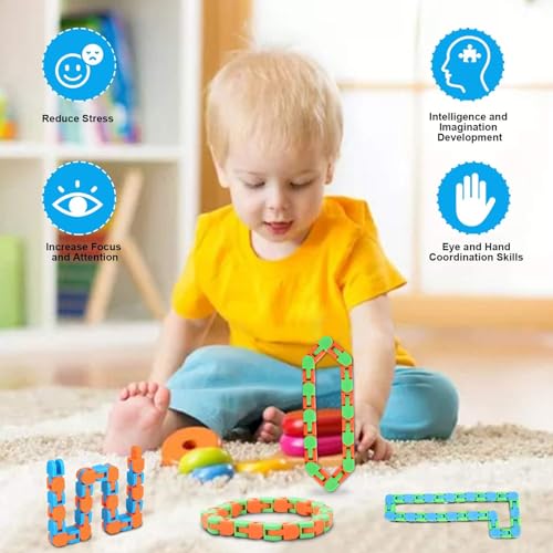 Abodhu 12 Pack Wacky Tracks Snap Fidgets Snake Click Fidget Toys Valentines Day Gifts for Kids Adults ADHD Autism Sensory Classroom Easter Stocking Stuffers Stress Relief Keep Fingers Busy and Minds Calm - Image 5