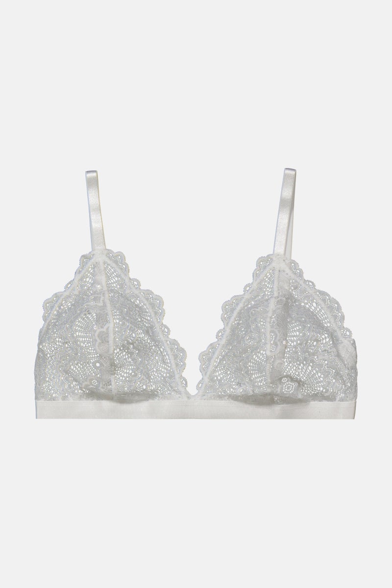 Asos Design Women Textured Lace Non Padded Bust Triangle Bra, White - Image 1