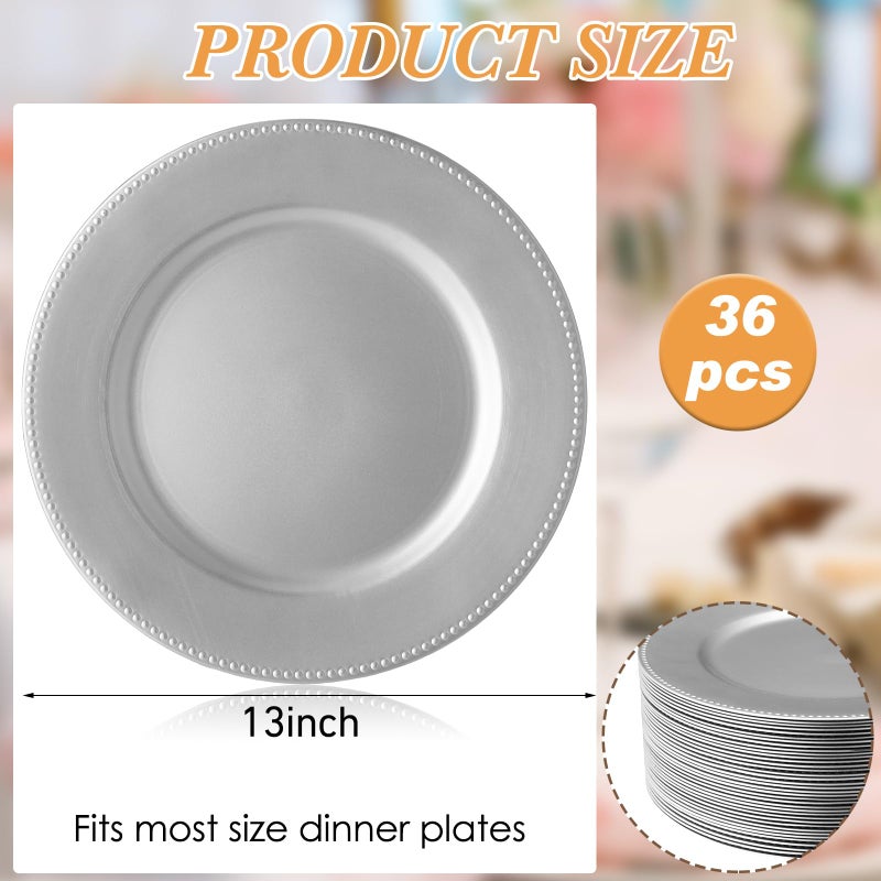 Jinei 36 Pack Beaded Charger Plates 13 Inch Round Silver Charger Plates Vintage Table Decoration Reusable Dinner Tray for Table Wedding Halloween Thanksgiving Christmas Party Decoration - Image 2