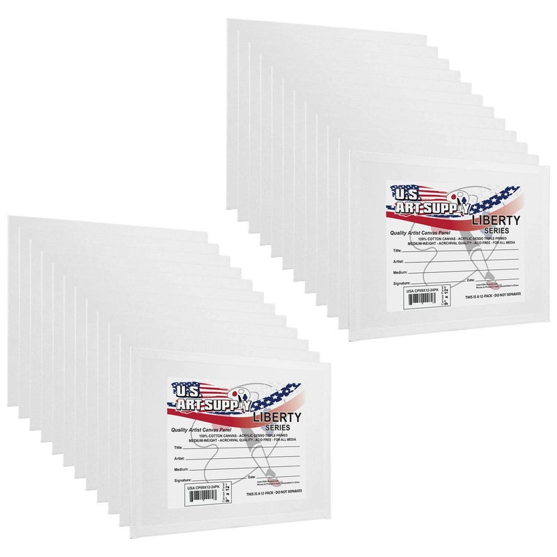 US Art Supply 9 X 12 inch Professional Artist Quality Acid Free Canvas Panel Boards for Painting 212Packs 1 Full Case of 24 Single Canvas Board Panels